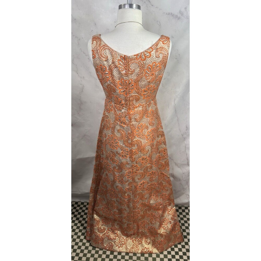 Vintage 60s Kent Originals Empire Waist Evening Gown Dress Orange Brocade 6 S - Picture 2 of 16